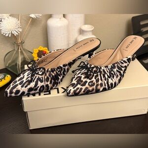 Anne Klein Leopard-Print Pointed-Toe Mules Size 7.5 Animal Print Shoes Heels